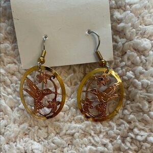 Elegant Gold and Copper Hummingbird Earrings